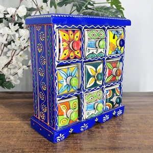 Colorful Hand-painted Solid <b>Wood</b> Storage Box with Intricate Design Unique Handcrafted Drawers for Modern Living Room Home Decor - Product Image 4