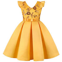 Haute qualité nouveau bambin fille été Satin robe Flutter manches a-ligne Flooral haute couture robe pour enfants fêtes