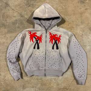 Fournisseur de sweats à capuche, strass, surdimensionné, entièrement recouvert de diamants, logos délavés, strass, pierre, lavage à l'acide, sweat à capuche pour homme - Product Image 1