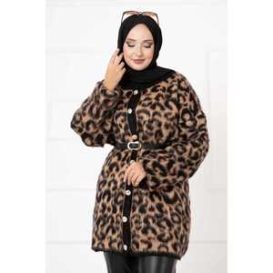Cárdigan informal con estampado de leopardo, largo, de lana para invierno, con decoración de encaje bordado, tejido jacquard, estilo abotonado - Product Image 2