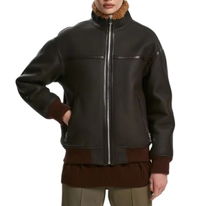 Customizable Women's Winter <b>Quilted</b> Sherpa Fur Collar Leather Jacket Knitted Viscose Embossed Logo Low MOQs OEM ODM Wholesale - Product Image 6