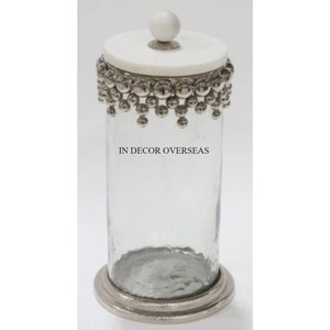 Modèle à la mode arrivée argent brillant poli Unique concepteur boîte de stockage des aliments en verre transparent avec approvisionnement en couvercle supérieur en marbre blanc - Product Image 1