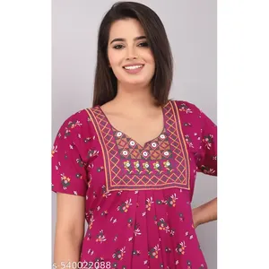 Camisón Largo Informal de Algodón Jaipur con Estampado Floral para Mujer, Estilo Pijama, Suave, de Manga Corta y Corte Holgado - Product Image 1