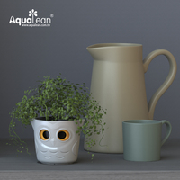Pot Bunga Plastik Minimalis Aqualean Small 4 Inch Flow Mark Self Watering Cool Gray untuk Taman Rumah