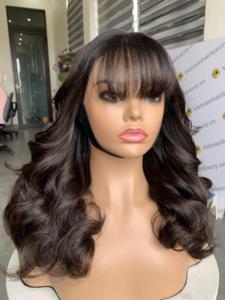 Fringe Bang Wavy <b>Wigs</b> Vietnamese Multiple Donors Vietnamese Human Hair Single Closure <b>Frontal</b> Hair <b>Wig</b> - Product Image 4