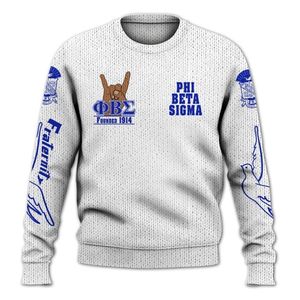 Phi Beta Sigma 1914 pull en tricot acrylique bleu blanc Chenille lettres grecques Sigma Beta fraternité vêtements pull - Product Image 3