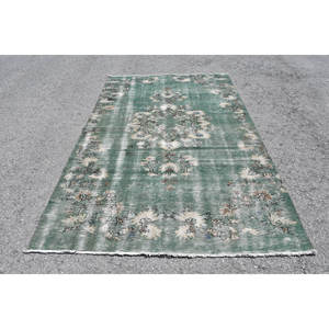 Alfombra turca Vintage de 5,3x8,5 pies, diseño de retales de lana verde Beige, látex para el hogar, mesita de noche, pasillo Rectangular, Tabriz - Product Image 1