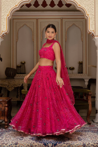 Gulabi galiyan RANI bandhej georgette lehenga ชุดสีชมพูกับ georgette dupatta ทันสมัยผู้หญิงสวย lehenga - Product Image 5