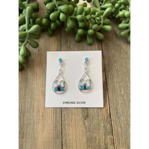 Zuni Handmade Multi Stone Sterling <b>Silver</b> Inlay <b>Dangle</b> Butterfly Drop <b>Earrings</b> - Product Image 1