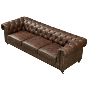 Sofá Chesterfield Moderno de Lujo de 3 Plazas, Tapizado en Cuero Marrón, Estructura de Madera, Muebles para Sala de Estar, Escuela, Parque, Almacén, Taller - Product Image 1