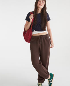 กางเกงจ็อกเกอร์เอวสูงของผู้หญิงผ้าฝ้าย100% ถักตรงทรงหลวมสไตล์สตรีทแวร์ระบายอากาศได้ดีสวมใส่สบายมีเชือกปิด - Product Image 1