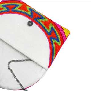 Lujo fucsia Rosa semilla cuenta bandolera cadena embrague bolso cristal y diamantes de imitación bolso de noche con patrón de sobre a rayas - Product Image 4