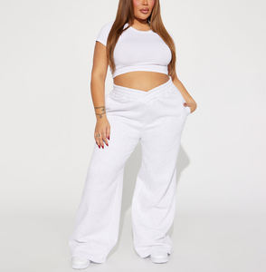 Pantalon de survêtement large et respirant pour femmes, coupe décontractée, taille haute, tissu polaire écologique - Product Image 1