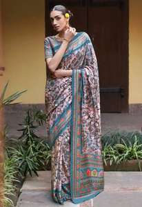 Derniers saris en soie douce en crêpe imprimé numérique authentique de qualité supérieure et pure - Product Image 6