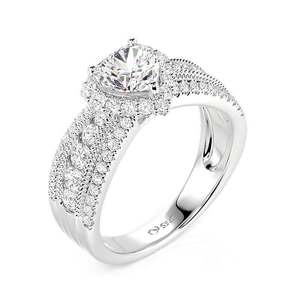 Jeulia Vintage Heart Halo Three Row Pave Engagement <b>Ring</b> in Yellow Gold - Product Image 2