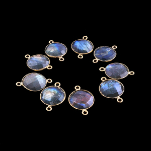 Joyería de alta calidad para encontrar arcoíris natural fuego labradorita DIY conector de doble bucle Latón chapado en oro conectores de forma redonda - Product Image 1