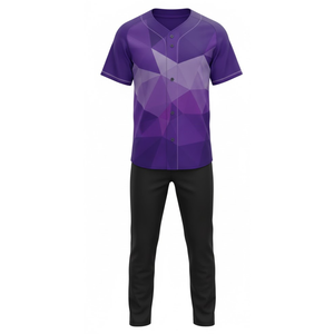 ชุดยูนิฟอร์มเบสบอลทีมแบบกำหนดเอง |   เสื้อเจอร์ซีย์กระดุมเต็มตัวลายเรขาคณิตสีม่วงและกางเกงฝึกซ้อม - Product Image 2