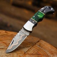 Couteau de poche pliant en acier damas fait main lame en cuivre personnalisable OEM cadeau d'anniversaire personnalisé cadeau de garçon d'honneur en bois