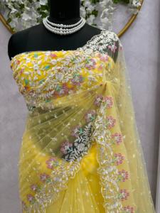 Graceful Designer Saree in Soft Net <b>Fabric</b> with Thread <b>Sequin</b> and Pearl Work Paired with a Matching Blouse - Product Image 3