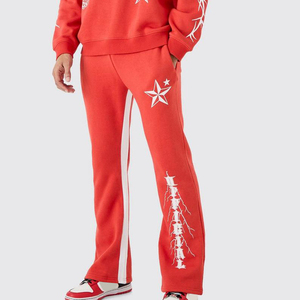 Custom Vintage Washed Distressed Loose Fitted 2Pcs Flare Tracksuits Wholesale Printed <b>Pullover</b> Workout Light Weight Tracksuits - Product Image 6