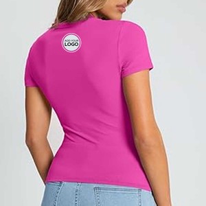 Tops cortos de manga corta para mujer, camisetas de algodón, camiseta recortada ultra suave para mujer, camisetas de cuello redondo informales - Product Image 6