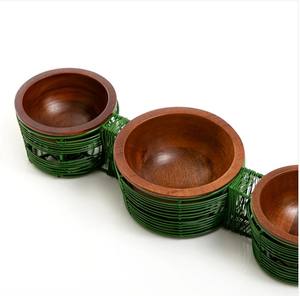 Ensemble coloré en bois fait main de 3 mini bols décoratifs avec plateau Centre de table de luxe élégant Décor de table parfait - Product Image 2