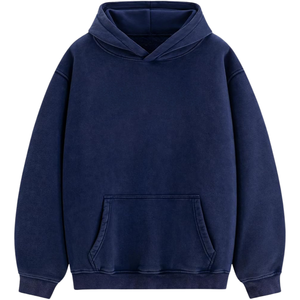Sudadera con Capucha Azul Marino Premium, Lavada al Ácido, Corte Holgado, Estilo Vintage, Sudadera Suave de Felpa, Ropa Urbana para Hombre y Mujer - Product Image 1