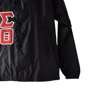 Chaqueta cortavientos negra con parche de letra griega roja y blanca, ropa de abrigo informal ligera para hombres y mujeres, moda callejera - Product Image 4