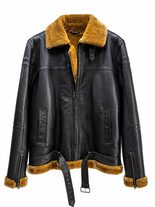 Chaqueta Bomber de Piel de Oveja para Hombre, Forrada de Sherpa, con Cuello Alto y Cremallera, Protección Anti-UV, Impermeable, Largo Regular, Ropa de Invierno - Product Image 1