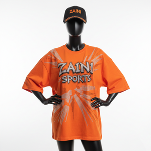 เสื้อยืดทรงบ็อกซี่สำหรับผู้หญิง ผ้าคอตตอนพรีเมียม 200 GSM เนื้อนุ่ม ระบายอากาศดี สีส้ม ประดับคริสตัลแบบ Hotfix  โลโก้สั่งทำได้ สไตล์สตรีทแวร์ เสื้อยืดผ้าฝ้ายสำหรับผู้หญิง - Product Image 1