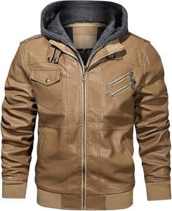 Chaqueta Bomber Casual de Cuero PU para Hombre con Cuello Alto, Chaqueta de Invierno con Cremallera, Capucha Desmontable y Bolsillos - Product Image 6