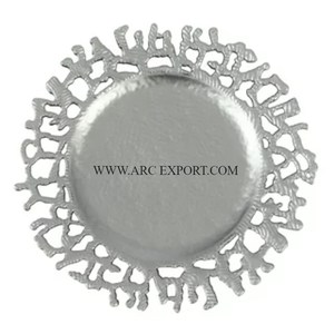 Plato cargador de alimentos de aluminio y plata, Decoración de mesa, plato cargador de vajilla y debajo del plato para el hogar y los centros turísticos, vajilla - Product Image 1