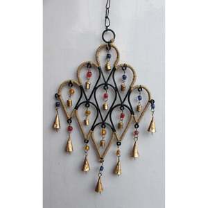Recycled Iron Teardrop Wall Hanging Suncatcher Bohemian Style Indian Metal Crafts Glass Moon Shape Home Decoration for Christmas - Product Image 1