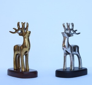 Handmade Modern Design Reindeer Statue Luxury Brass with <b>Wood</b> Base for Birthday Decor & Gift Giving Beautifully Finished - Product Image 1