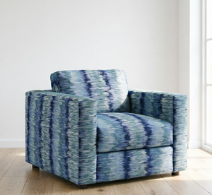 Sillón Contemporáneo con Estampado Azul para Sala de Estar y Dormitorio |   Sillón Club Tapizado Fácil de Limpiar con Patas de Madera - Product Image 4