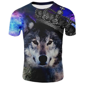 T-shirt à manches courtes pour homme, blanc et noir, impression photo loup, transfert par sublimation, coupe classique, col rond, style décontracté - Product Image 5