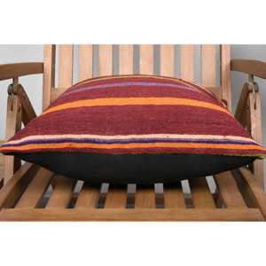 Multicolor Kilim Wool Rug <b>18x18</b> Inch Subtle Vintage Striped Pillow Woven Technique - Product Image 5