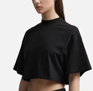 Summer Arrival <b>Women's</b> Lightweight <b>Black</b> Cropped T-Shirt Breathable Drop-Shoulder Crop Tops Logo Cotton <b>Tshirts</b> <b>Women</b> Oversize - Product Image 3
