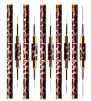 Juego de 5 Pinceles Delineadores de Uñas con Diseño de Leopardo, Doble Punta, 5 Tamaños de Longitud, Mango Metálico, Plástico de Alta Calidad, Diseño Profesional para Uñas