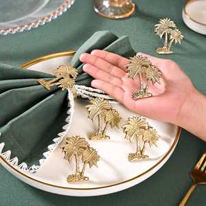 Juego de 6 Anillos para Servilletas de Lujo Vintage, Duraderos, de Latón Puro con Diseño de Hoja de Palmera, para Decoración de Mesa, Fiestas, Navidad, para Restaurantes, Ambar - Product Image 4