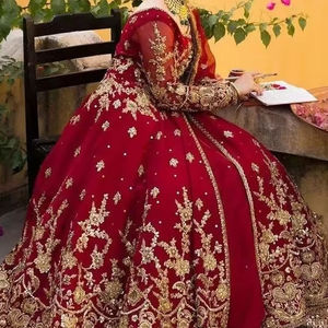 2024 <b>Wedding</b> Collection Stunning Maroon Silk Bridal <b>Jacket</b> Lehenga Dupatta Embellished Embroidery Crystal Glass Beads Indian - Product Image 1