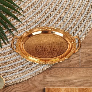 Plateau à fond plat en acier inoxydable plateau de service décoratif de luxe en acier inoxydable cuivre or plaque ronde en métal - Product Image 3