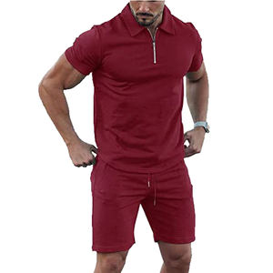Ensemble deux pièces d'été en coton uni personnalisé pour hommes, style polo, vêtements de sport décontractés, antibactérien, séchage rapide, protection UV - Product Image 2