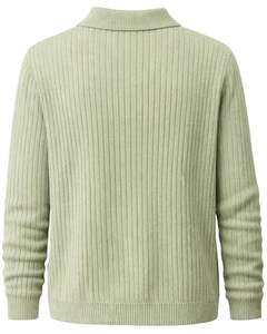 <b>Mens</b> Vertical <b>Cable</b> <b>Knit</b> Polo <b>Sweater</b> Long Sleeve Button Neck Soft Winter Pullover Top In Light Sage Green Wholesale - Product Image 2