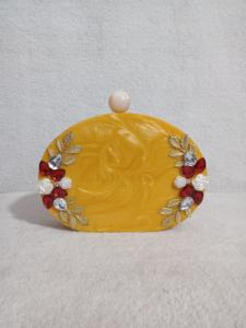 D-Shape Beaded Resin Clutch With Heavy Stone Work Imitation Pearl Gold Plated Vintage <b>Butterfly</b> Charm Bag for Women's Wedding - Product Image 6