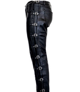 Good Quality Custom Made <b>Men's</b> <b>Black</b> Motorcycle Style <b>Real</b> Leather Trousers Cowhide Windproof Biker Leather Pants - Product Image 5