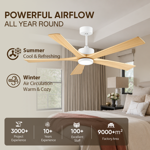 Ventilateur de plafond 60 pouces avec lumière, pales en bois massif, moteur DC, télécommande APP, LED dimmable – En stock aux États-Unis - Product Image 2