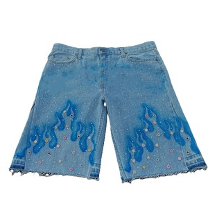 Top Trending Quick Dry <b>Jeans</b> Sunfaded Rhinestones Shorts New Arrival Fashionable <b>Mens</b> Casual Shorts With Custom Logo Stylish - Product Image 1