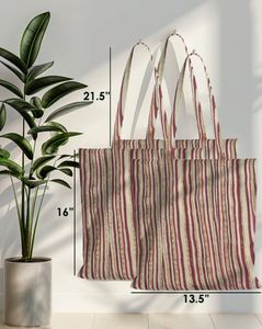 Sac fourre-tout en coton imprimé en gros avec motif rayé vertical, couleur beige brun, écologique, réutilisable, pour le shopping quotidien - Product Image 2