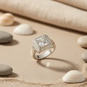 Bague romantique pour femme en argent 925 et or rose 18 carats, pierre précieuse géométrique de coupe carrée, bijoux avec placage rhodium - Product Image 1